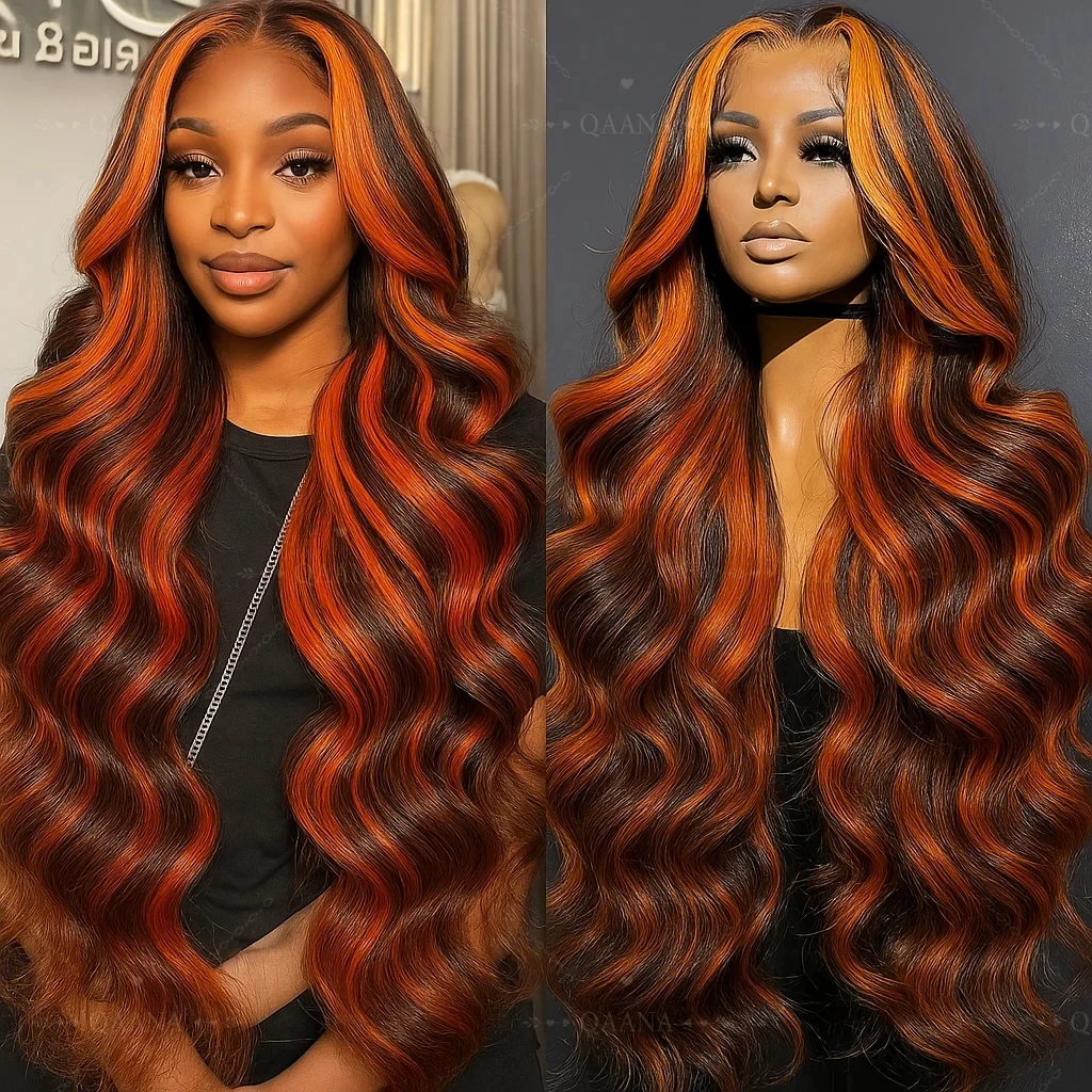 Vietnamese Brown Ginger Highlight Wigs Human Hair Body Wave Ombre Ginger Colored 13x4 13x6 Lace Frontal Human Hair Wig 230%