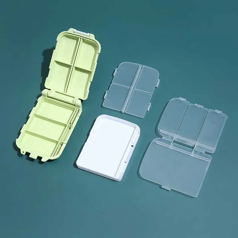 Portable medicine box foldable three-layer 8-grid small medicine box pill packaging storage box