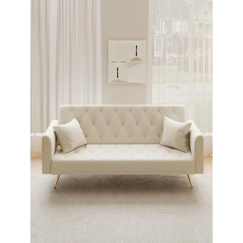 71 inch Convertible Love seat Sofa, American Retro Beige Velvet, Suitable for Small Living Room