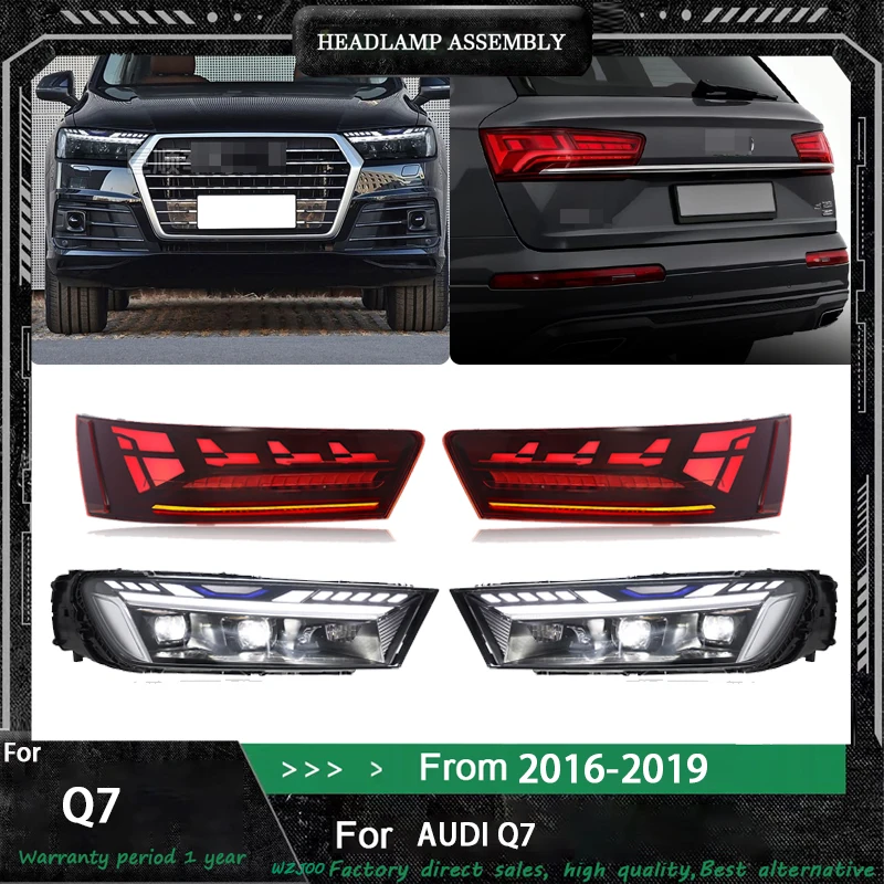 

Фара + задний фонарь для Audi Q7 светодиодная фара 2016-2019, передний указатель поворота DRL в сборе, модифицированные автомобильные аксессуары