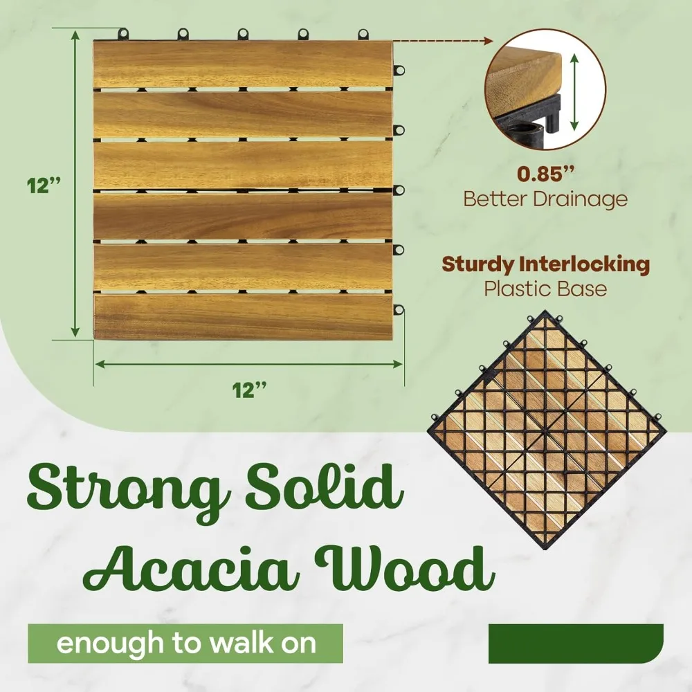 Premium Acacia Interlocking Deck Tiles - 54 Pcs Outdoor Tiles for Balcony, Patio Flooring, Outdoor Flooring, Garden Floor