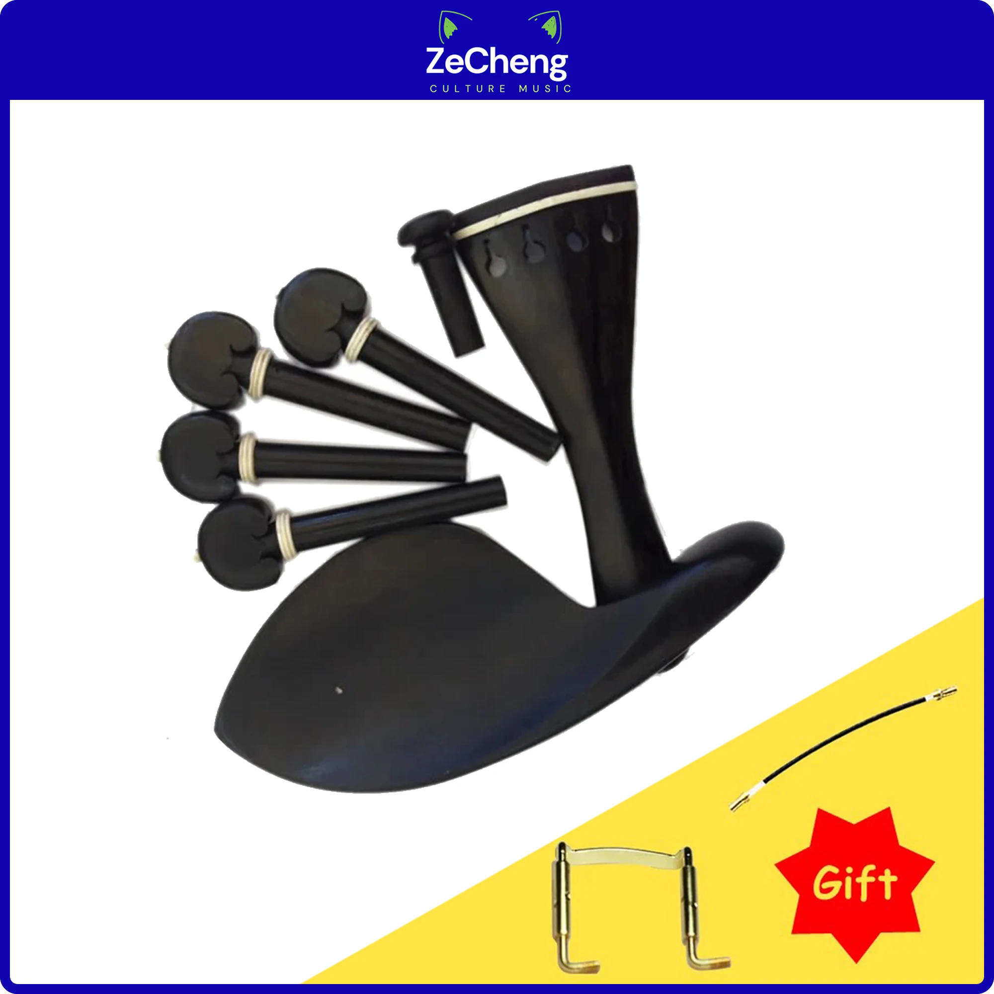 

Высокое качество, один комплект, инкрустированная бычьей костью, черное дерево, подставка для подбородка, натяжные пластины, хвостовик и колышки, аксессуары для скрипки 4/4