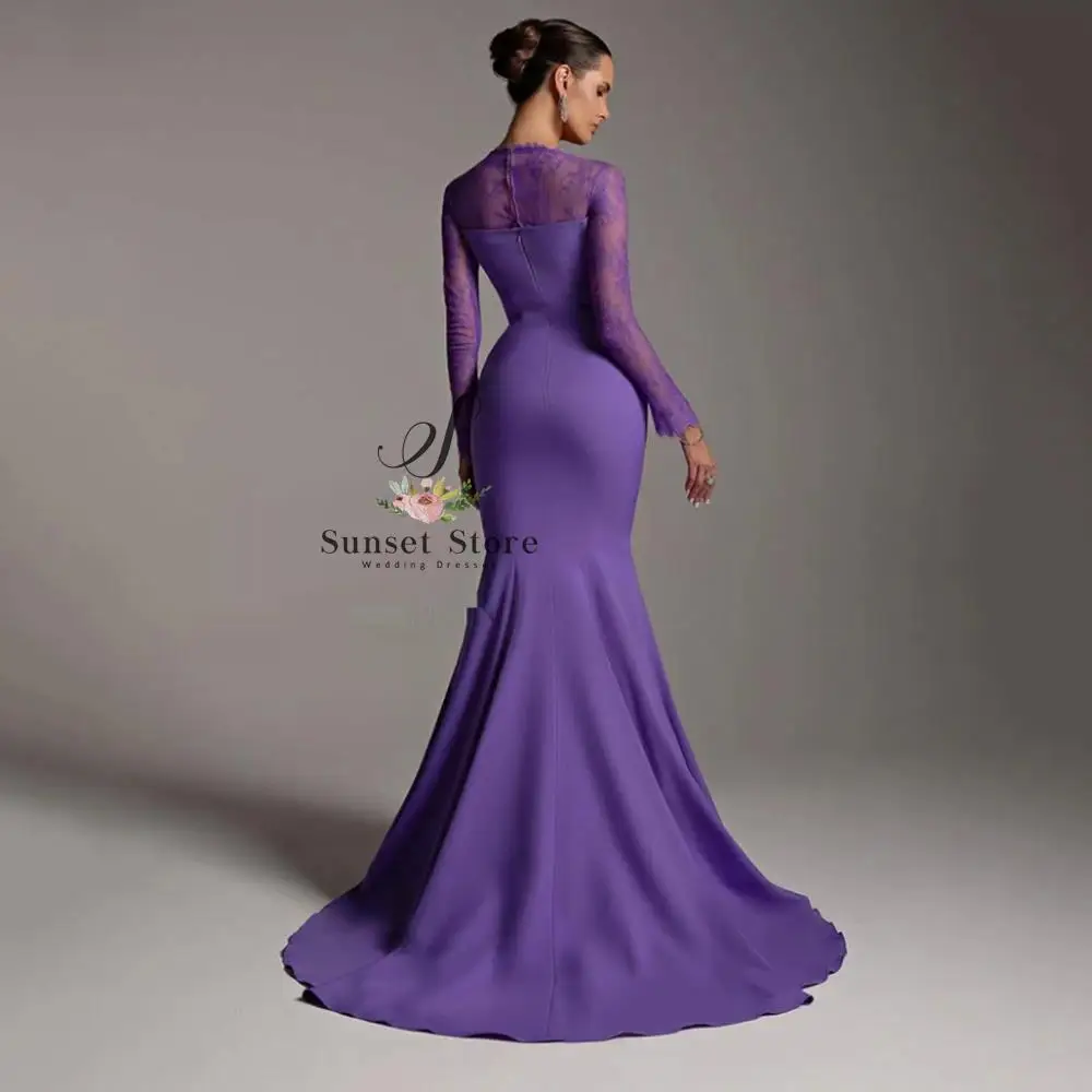 تخصيص س الرقبة حورية البحر الدانتيل كامل الأكمام فساتين السهرة ثنيات قطار الاجتياح الطابق طول البوق جيرسي أثواب رسمية