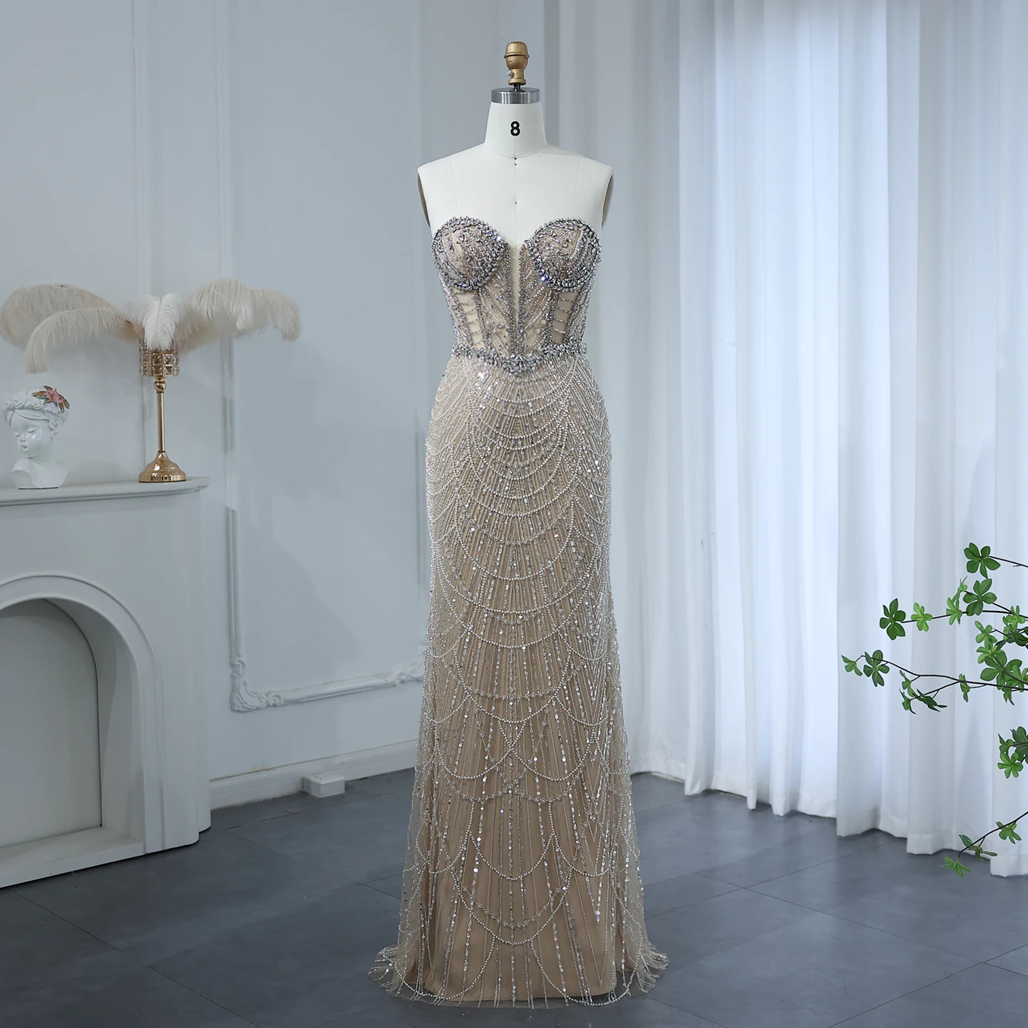 Sharon Said Luxury Dubai Mermaid Crystal Nude Evening Dress Sweetheart Beaded Arabic Women Wedding Party Gowns SS223 Customized