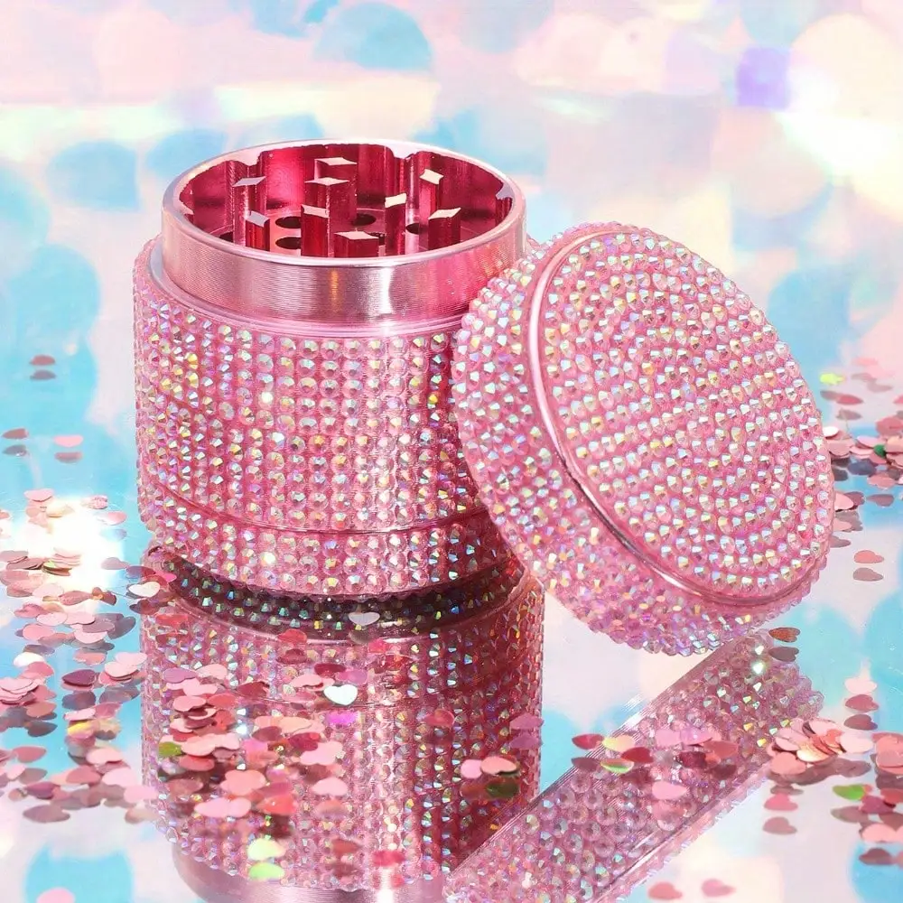 Pink Rhinestone Herb Grinder 4-Layer Bling Crystal Grinder-40mm