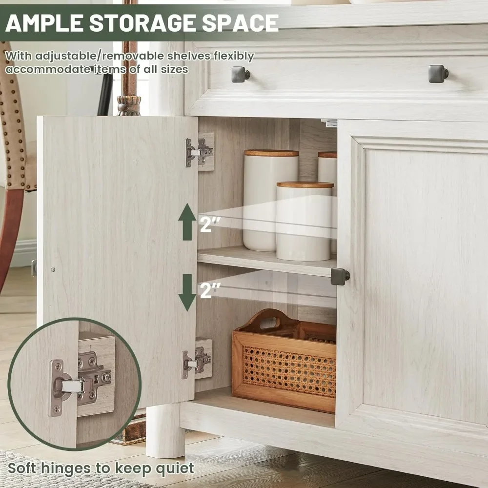 

Farmhouse side panel buffet cabinet with drawers, 59 large kitchen storage cabinets with shelves and 4 doors