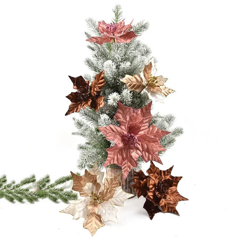 Christmas decorations gold and pink fabric Christmas flowers  tree decorations 18-22CM flower props