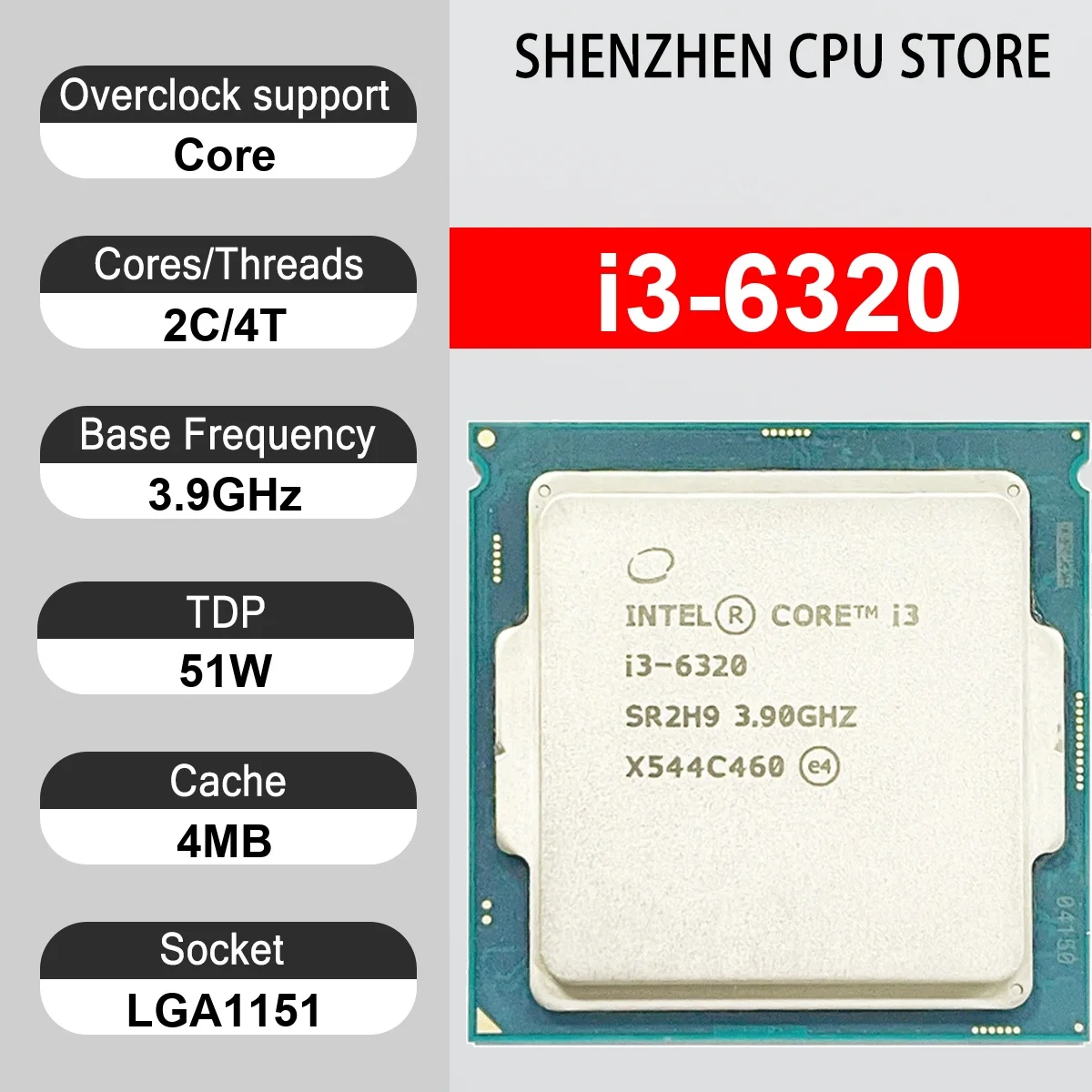 Intel Core i3-6320  2 Core 4 Thread 3.9GHz 51W 4MB Cache 14nm LGA1151 SR2H9 DDR4 2133 MHz Skylake HD Graphics 530