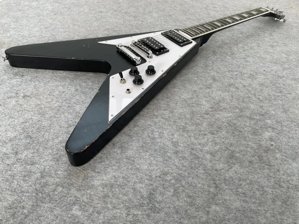 

Relic Flying V Electric Guitar, Rosewood Fingerboard，black color, High Quality guitar, In Stock, Fast Shipping