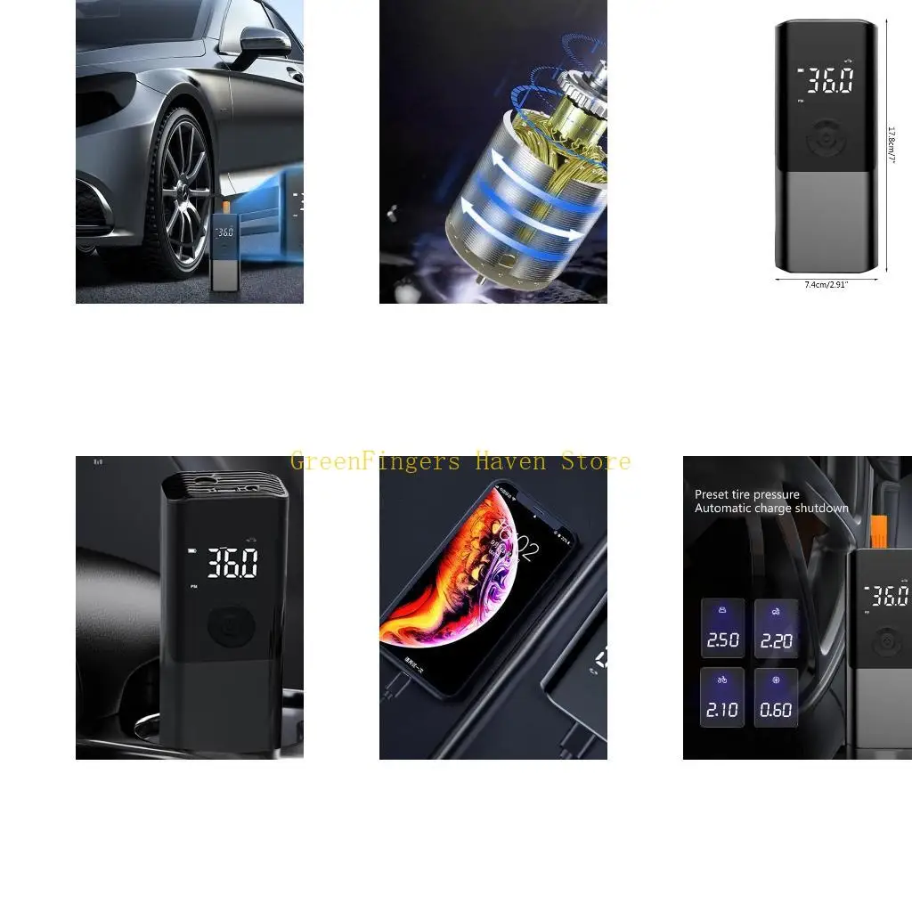 F68D Tire Inflator Rechargeable Electric Air Pumps Car Air Compressor with LED Light