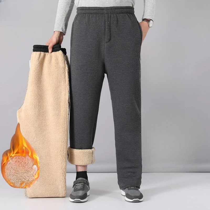 

2023 Autumn Winter Men's Fashion Solid Color Fleece Pants Male Thicken Warm Sweatpants Men Loose Elastic Waist Trousers I463