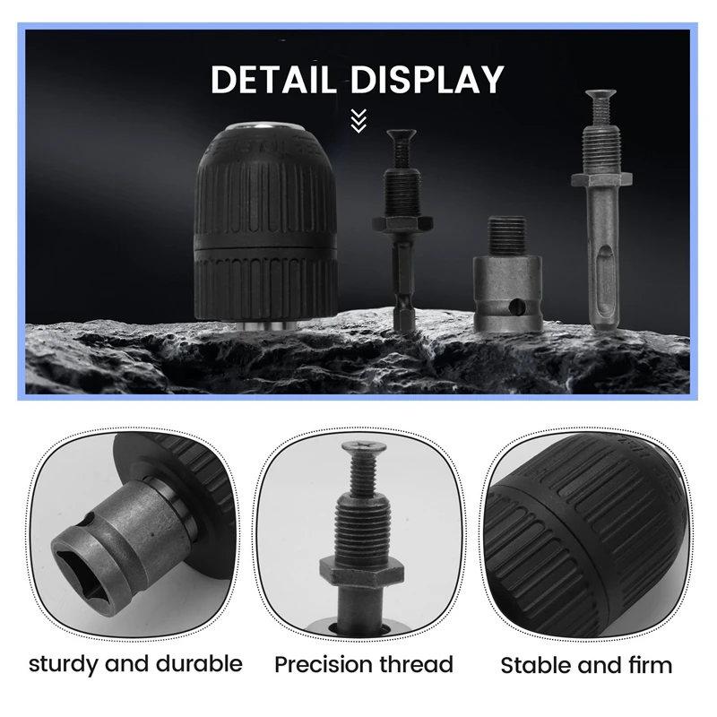 4PCS Keyless Drill Chuck Conversion Tools, 13Mm Keyless Drill Chuck, Used For Impact Wrench Conversion Hardware Tools