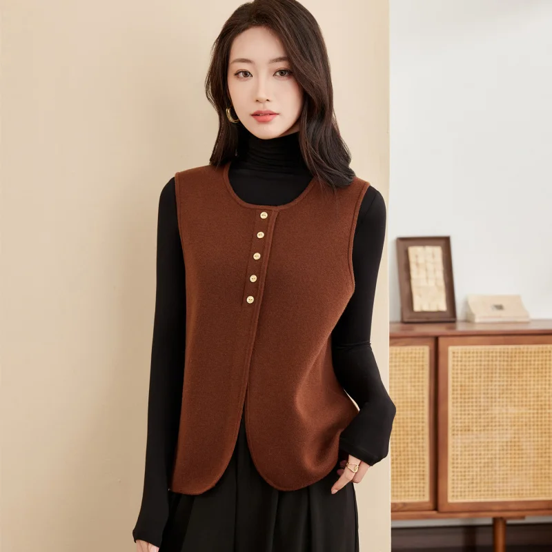 

Half Open Collar Knitted Vest Women, Loose And Lazy Style, Autumn Season, Vintage Chic Layered Top