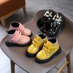 Autumn Winter Girls Shoes Fashion PU Leather Ankle Boots Waterproof Non-slip Children Sneakers Cute Toddler Short Boots Botines