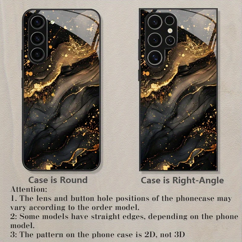 Golden marble patterned glass phone case suitable for Samsung Galaxy S26 S25 S24 S23 S22 S20 FE/Ultra/Plus anti drop back cover