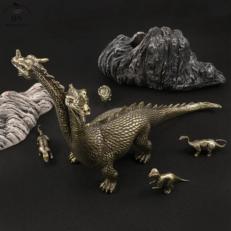 818g Copper Two-headed dragon Western dragon Lizard Miniatures Figurines Office Desktop BIG Ornament Tea Pet Home Decor