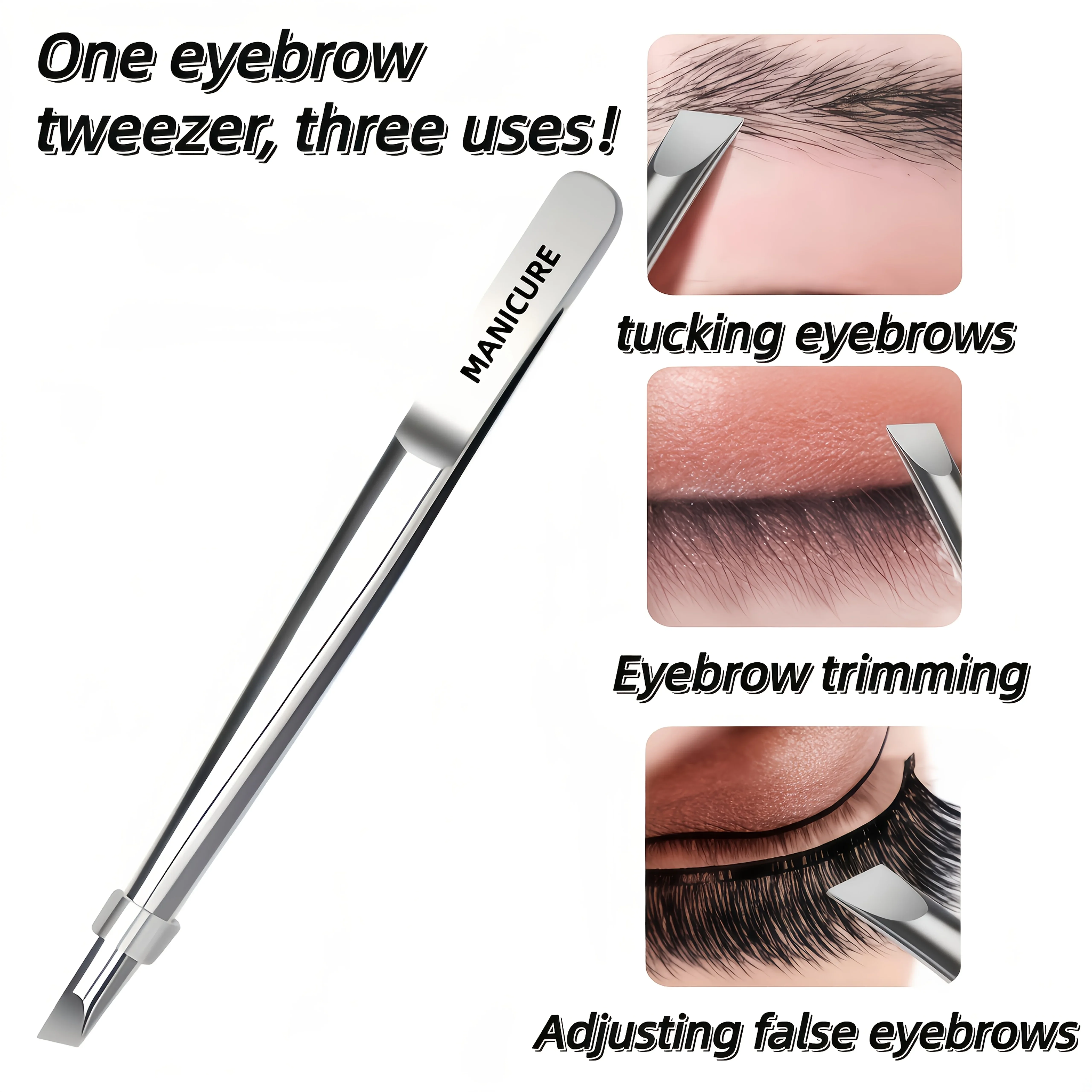 2pcs Stainless Steel Adjustable Single-Eye Eyebrow & Eyelash Tweezers Hygienic False Eyebrow Applicator/Remover Beard Trimmer
