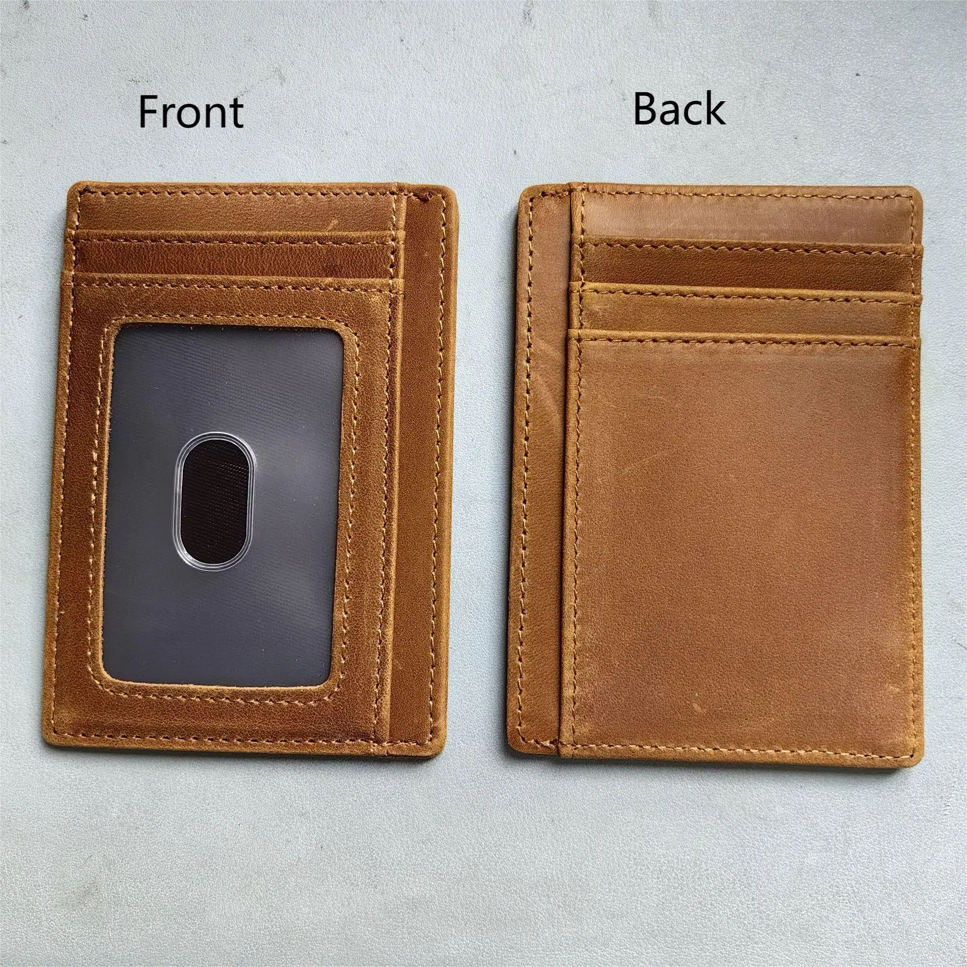 Porte-cartes en cuir de cheval Elin pour hommes, blocage Rfid, portefeuille minimaliste, ultra mince, porte-cartes d'identité en cuir véritable, pince à billets unisexe