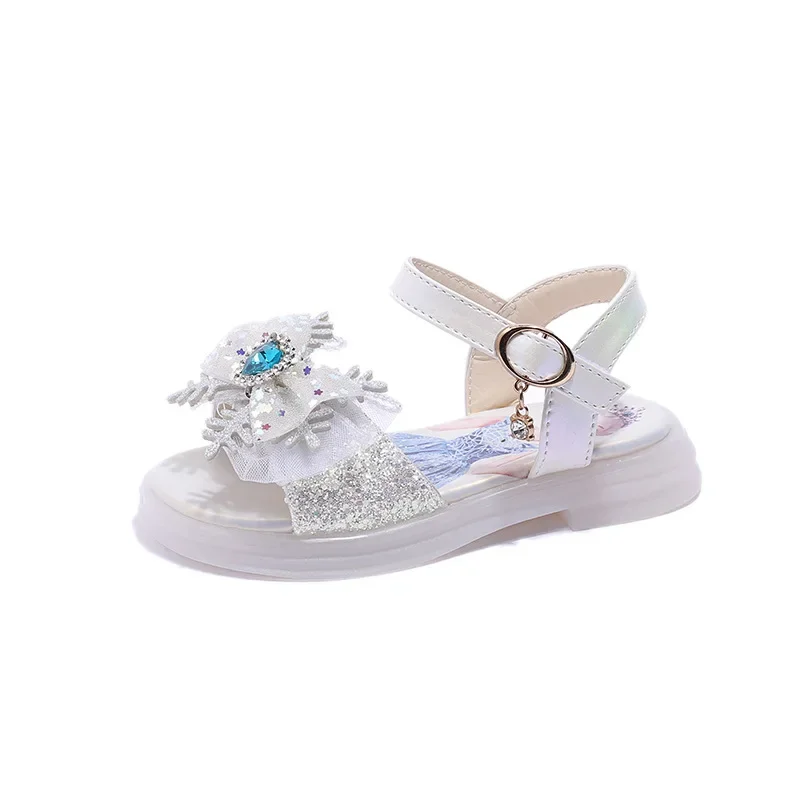 Sandali per ragazze moda paillettes fiocco carino scarpe da principessa estive Soft Falt bambini spiaggia calzature per bambini 23-36