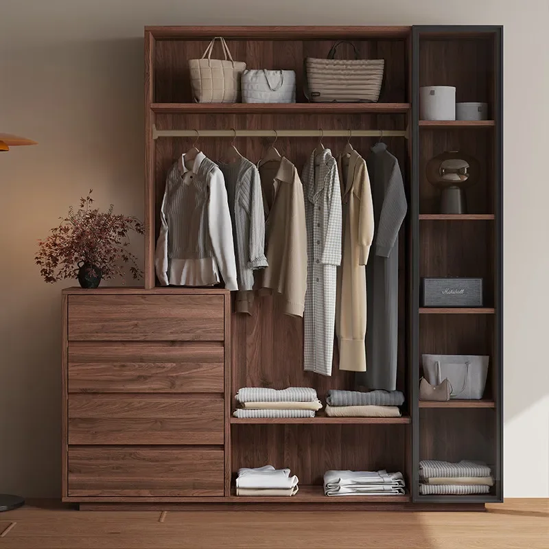 Medieval Style Bedroom Chest Cabinet with Coat Rack Integrated Dust Proof Glass Door Multi Functional Wall Storage Floor