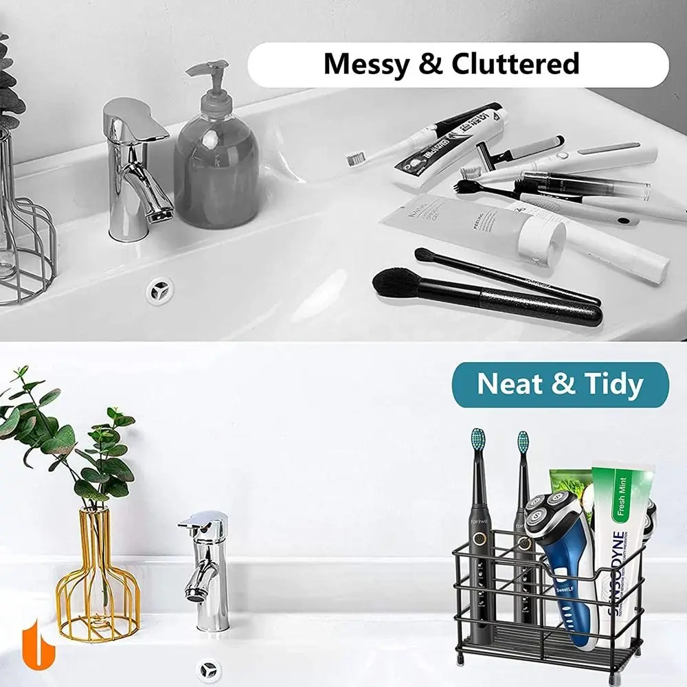 Black/Silver Stainless Steel Toothbrush Holder Stable Saving Space Toothbrush Toothpaste Shelf Non-Slip