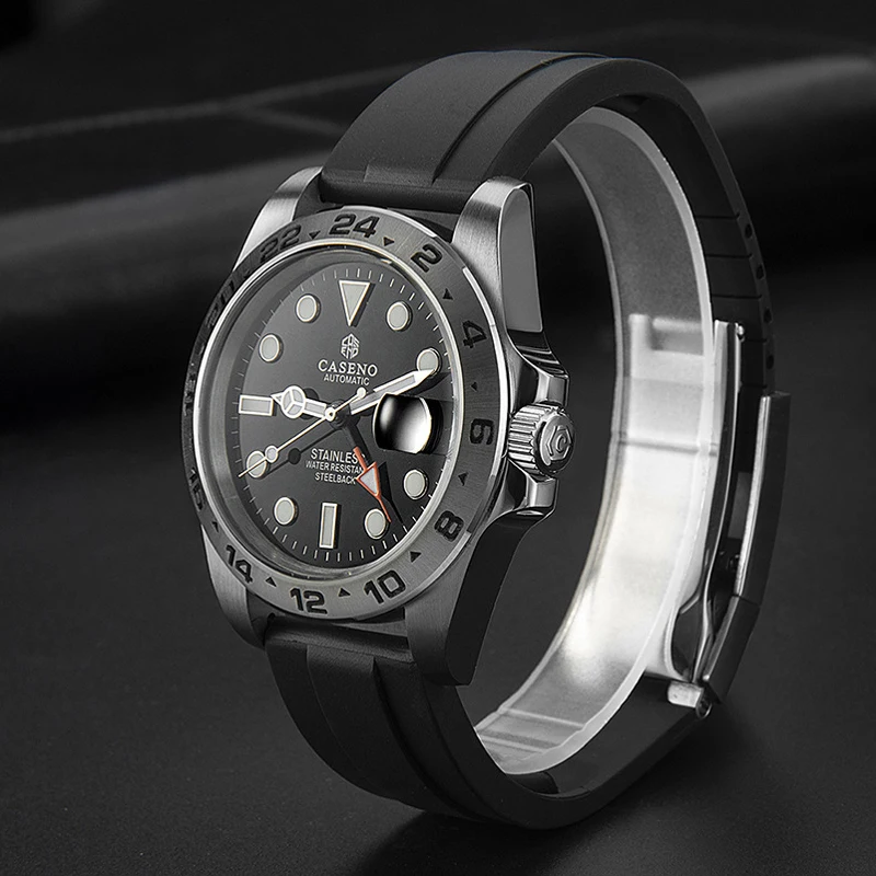 Orologi da uomo di lusso originali Movimento automatico Orologio meccanico a mano luminosa Cinturino in silicone Orologio da regalo maschile GMT impermeabile