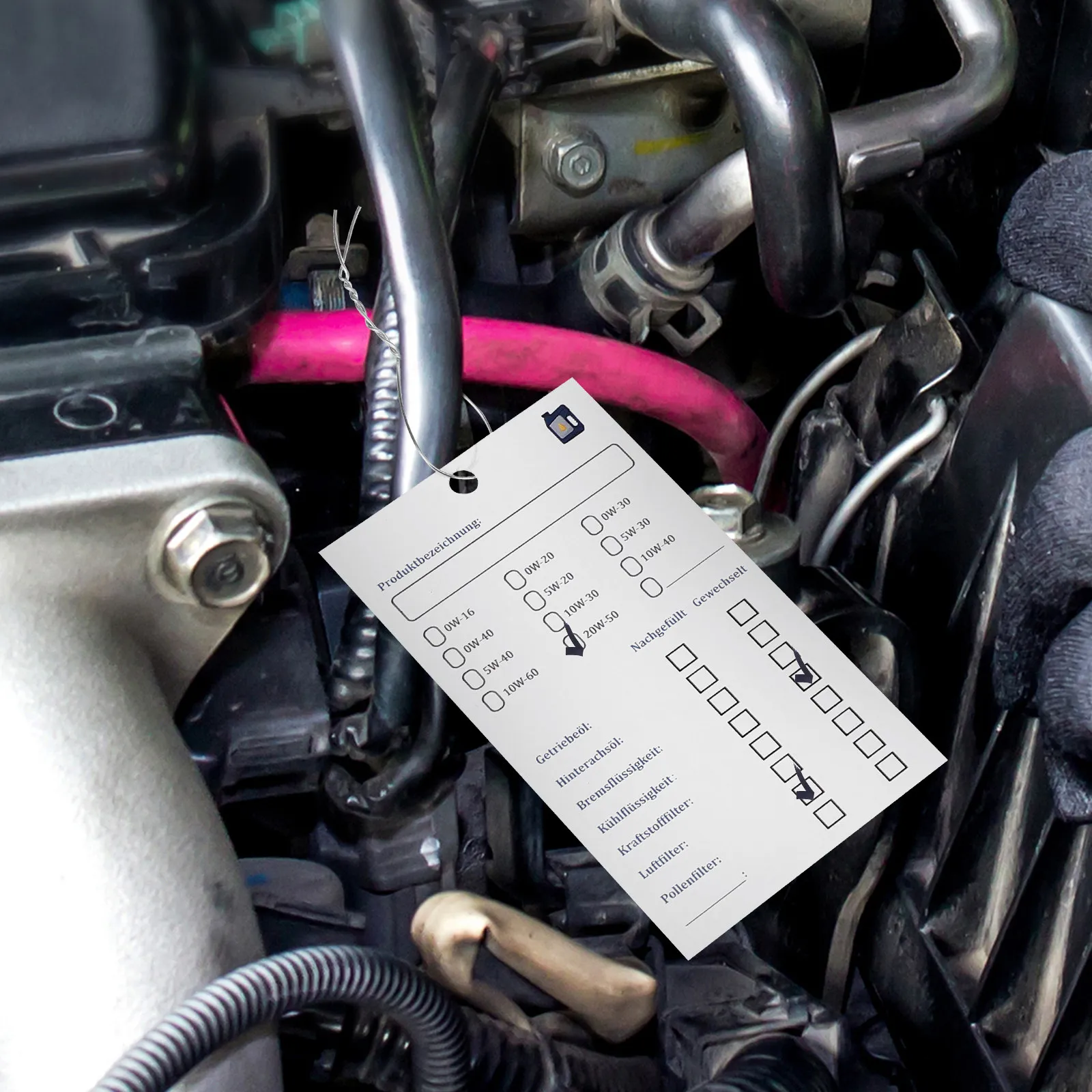 

100Pcs Double-Sided Oil Change Tags Hanging Vehicle Maintenance Tags with String for Oil Change Information Records Tracking