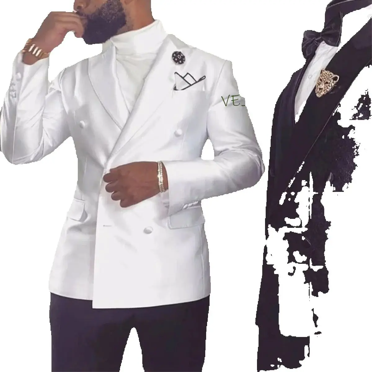 

CustomizedWhite Jacket Black Pant Costume Homme Men Wedding Suit Slim Fit 2 Pieces Double Breasted Tuxedo Groom Prom Blazer Masc