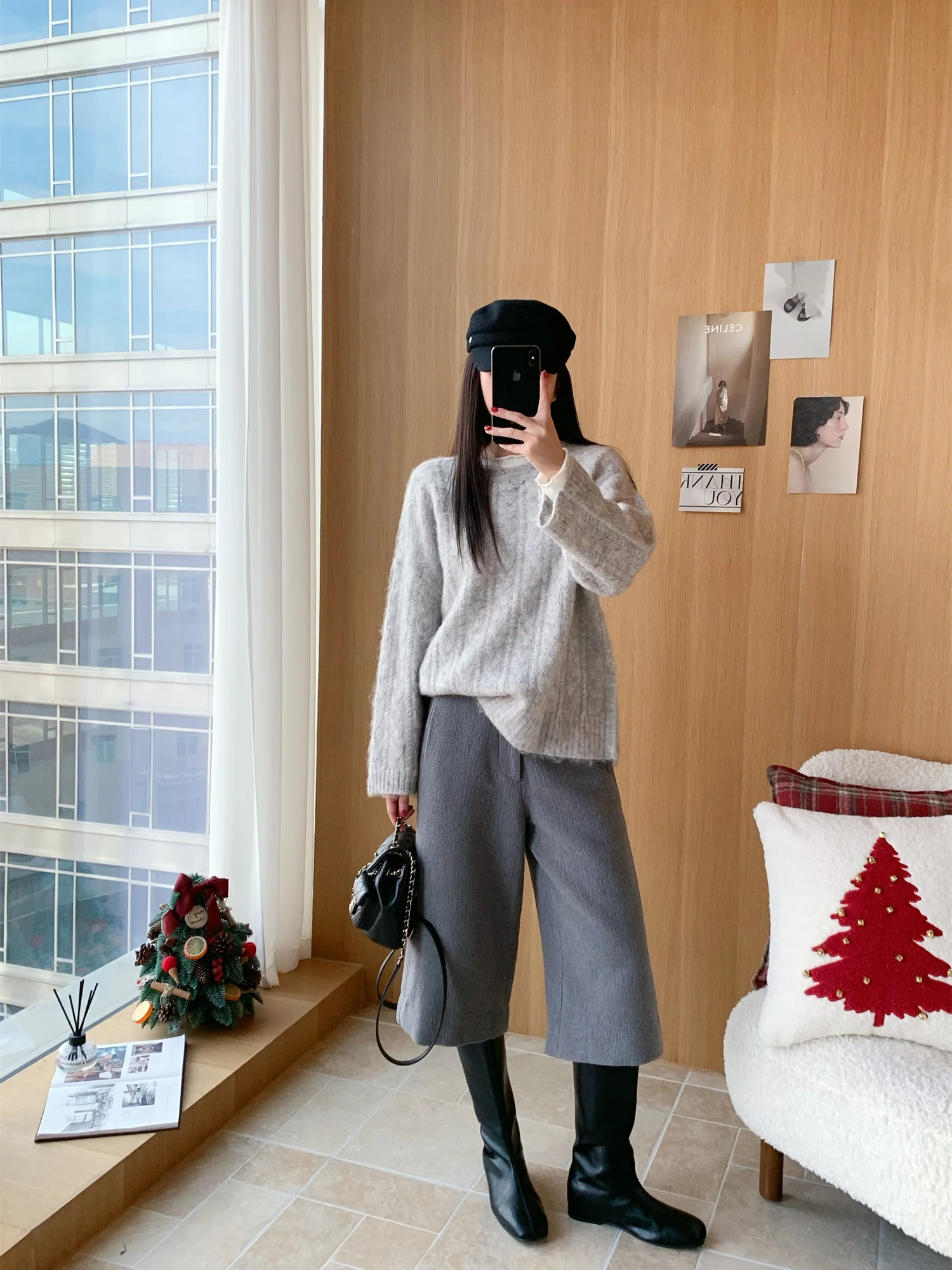 

Свитер Flippelean Fit из шерсти альпаки, вязаный, с круглым вырезом, с узором косы, повседневный, свободный, с длинными рукавами, женский топ