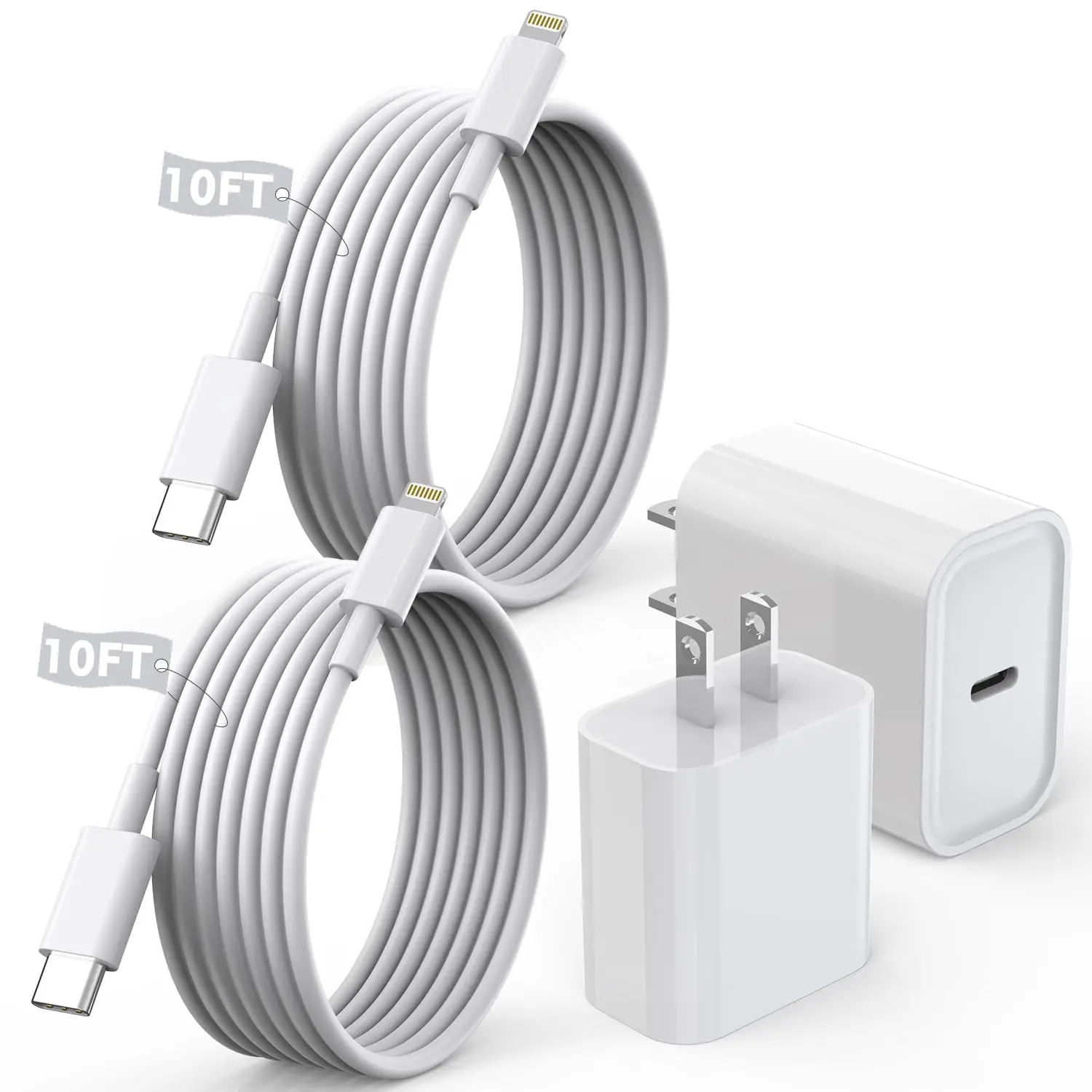 For iPhone Charger Fast Charging 2Pack 20W USBC Charger + 10Ft Lightning Cable for iPhone14/Pro/Pro Max/Plus/13/12/11/XS/XR/X/SE