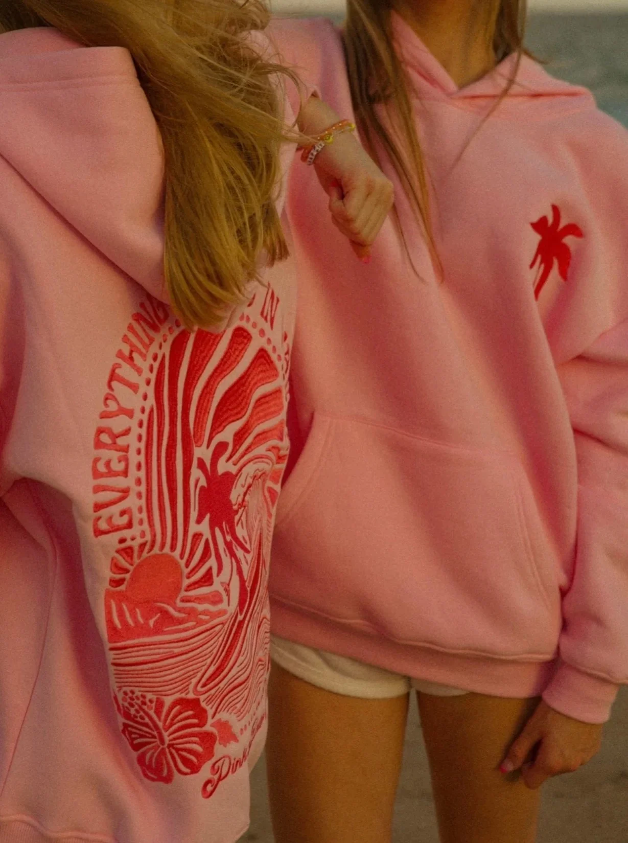 

Women's embroidery art Hoodie "Everything Comes in Waves" Hoodie in Pink.chasing sunsets Women's casual cotton hoodie