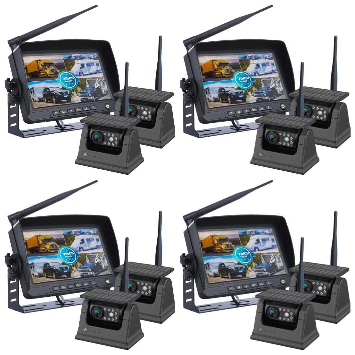 IPoster 7in Wireless Quadview AHD DVR with 2x Rearview Solar Magnetic Base Rechargeable 9000mah Battery Kit