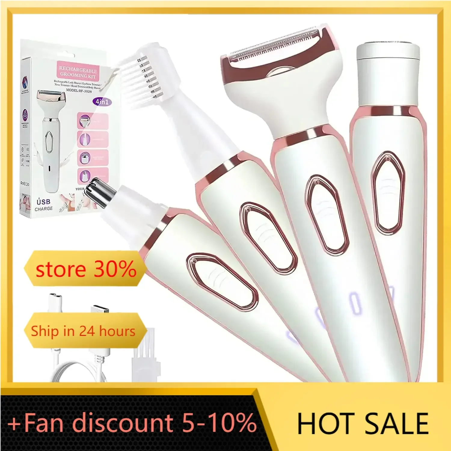 4 in 1 Electric Epilator Bikini Eyebrow Nose Women Lady Facial Hair Removal Trimmer Face Body Painless Female Shaver Depilator