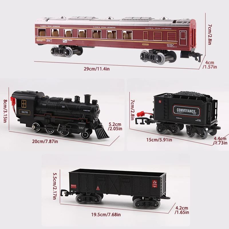 Classical Battery Operate Electric Railway Train Steam Locomotive Set Adding Water to Smoke Train Toys with Light&Sound 