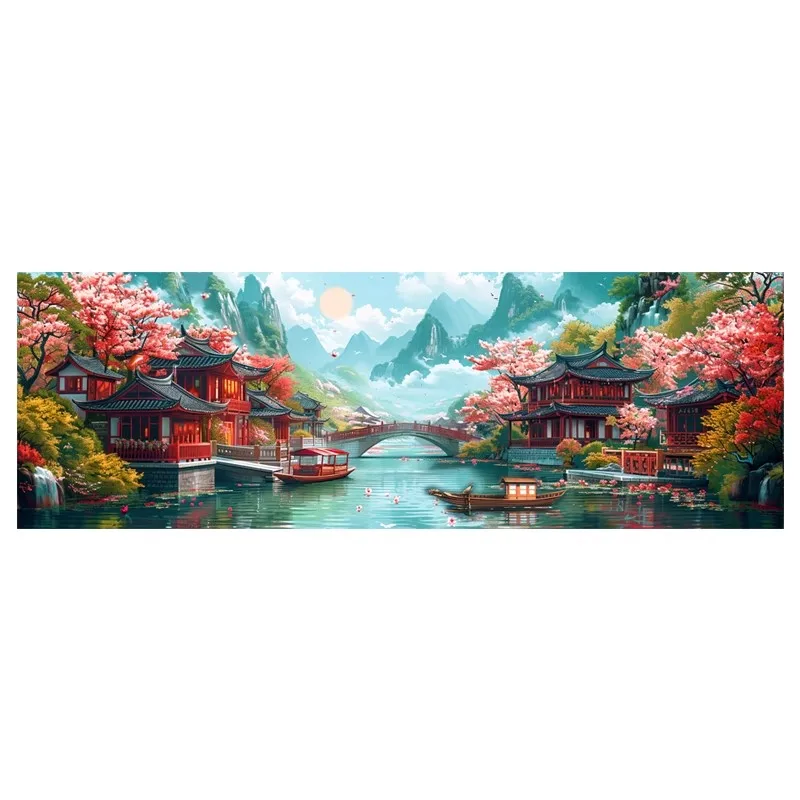 Jiangnan Scenery Landscape 9CT 11CT DIY Chinese Kits Embroidery Pattern Printed Stamped Cross Stitch Cotton-thread