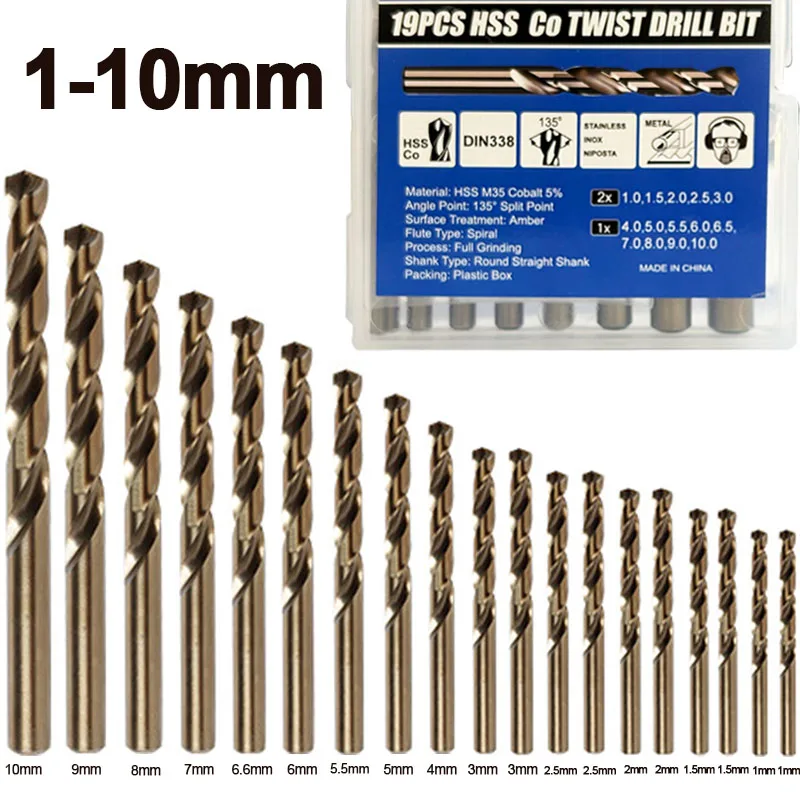 

Набор спиральных Сверл из кобальта M35, 19 шт., 1-10 мм, для закаленного металла, нержавеющей стали, чугуна и дерева, пластиковые детали для хранения