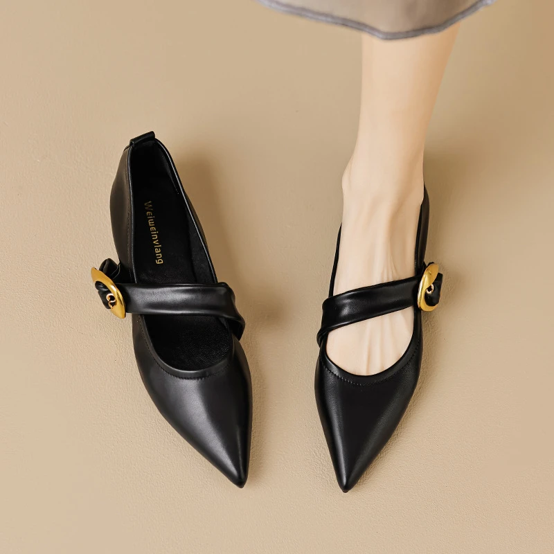

Women French Style Pointed Toe Flat Mary Jane Shoes One Strap Shallow Mouth Plus Size Elegant Casual Daily Fashion Footwear