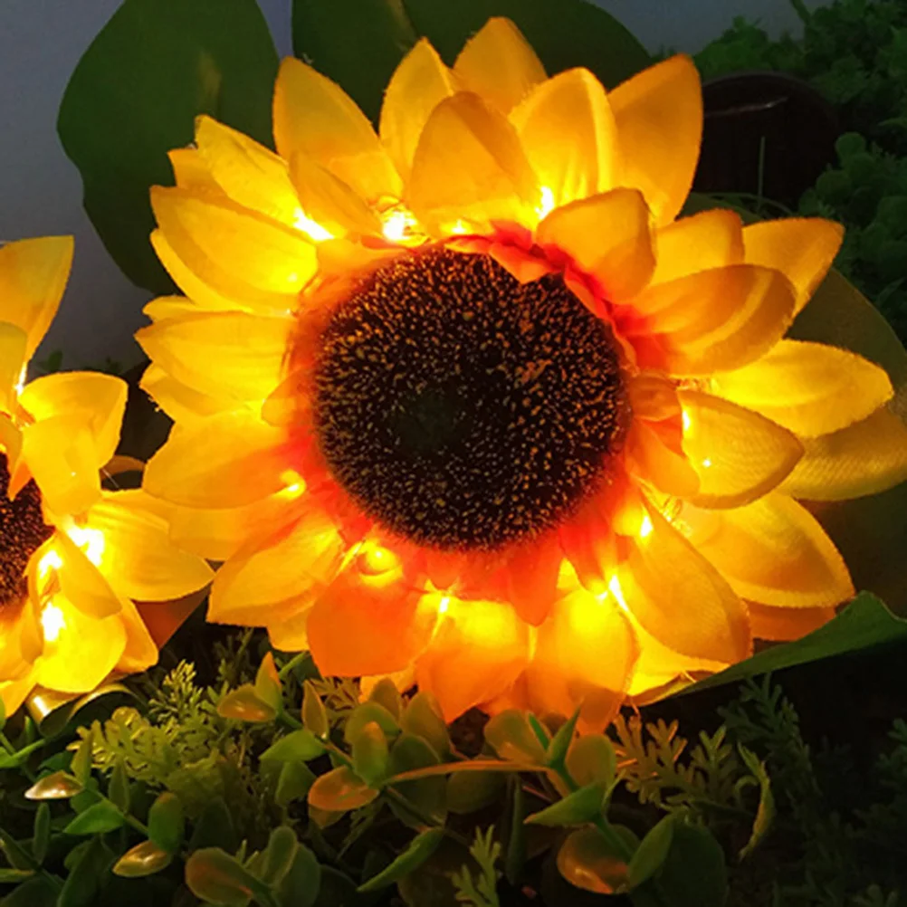 2-個ソーラーひまわりフラワーランプ庭の装飾グランドプラグライト屋外-led-フラワーライト芝生バルコニーガーデンソーラー