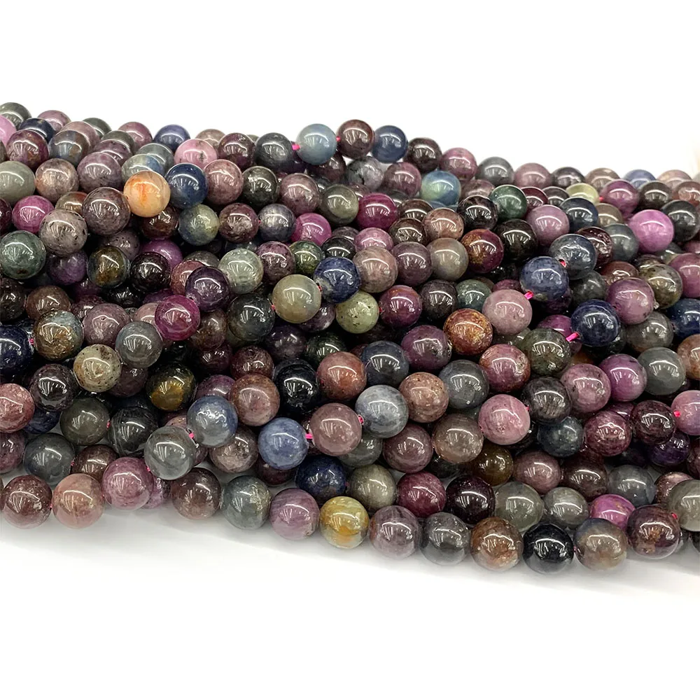 Veemake Natural Sapphire Ruby Round Blue Yellow Red Pink Purple Smooth Loose Beads 08352