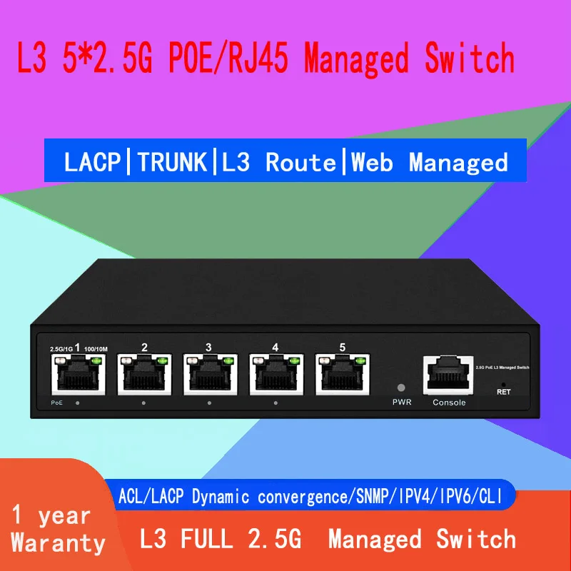 

L3 Managed 5 Ports 2.5Gbe POE or RJ45 Switch ,4 *2.5Gbe POE +1*2.5G RJ45 L3 Web Managed Switch