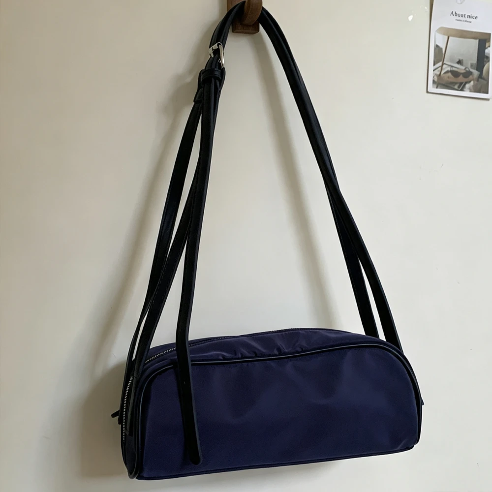 Nylon Pillow Shoulder Bag,Korean Women Solid Color Minimalist Underarm Bag,Vintage Lightweight Zipper Closure Commuter Handbag