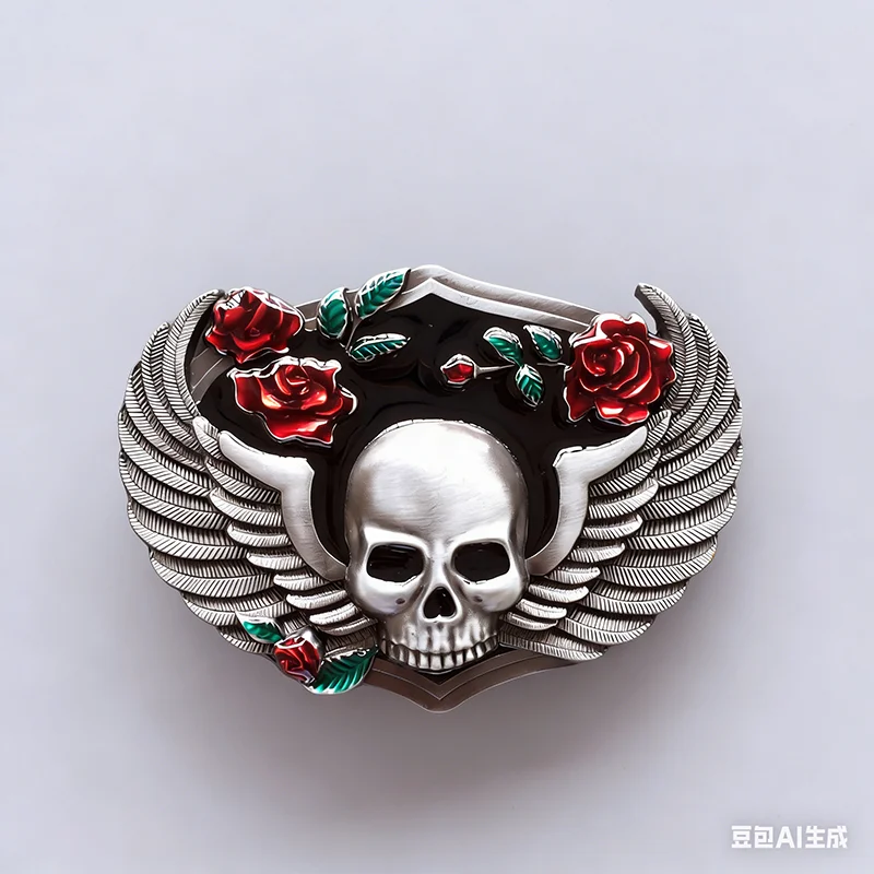 Vintage Western Flowers Wings Emo Skull Belt Buckle also Stock in US BK-SK037 Free Shipping
