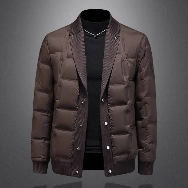 

High Quality Winter 90% White Duck Down Knitted Collar Jacquard Down Jacket Duck Down Jacket Men 2025 Winter Clothes Men