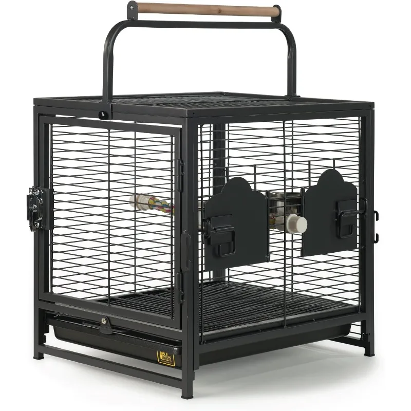 Black Light Carry Bird Transport Box Equipped with Perch, Secure Outdoor Travel Housing for Mini Parrots and Household Pet Birds