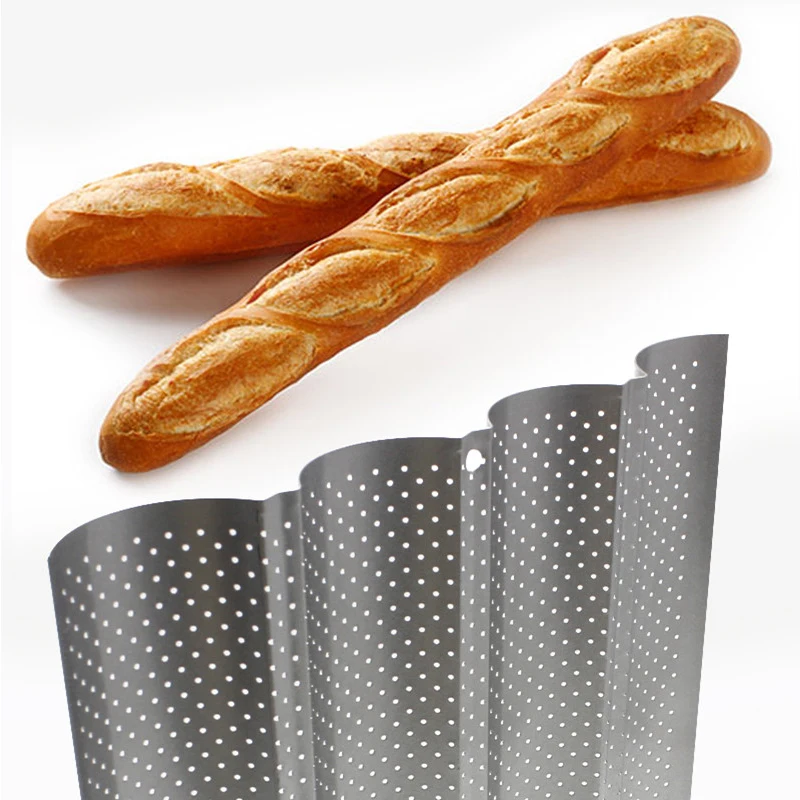 

Wave Baking Tray Rack 3 Loaves Stainless Steel Heat Resistant Non-Stick Perforated Bread Pan French Mold Oven Safe