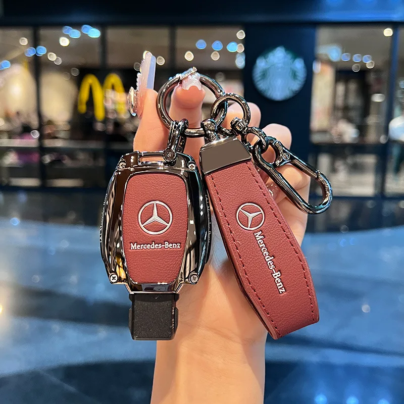 

Metal and Leather Car Key Case Cover For Mercedes Benz AMG A C E S G Class GLC CLE CLA GLB GLS W177 W205 W213 W222 X167