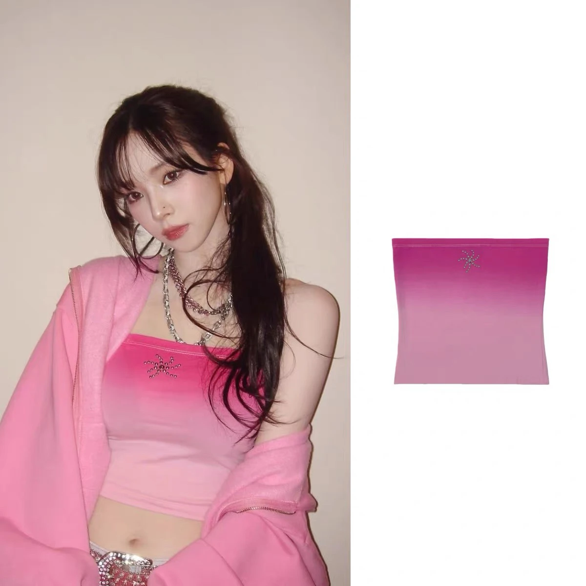 Tie Dye Gradient Rhinestone Short Fit  Chest Wrap Cotton Original Design Bright Thread Ladies Vest Top