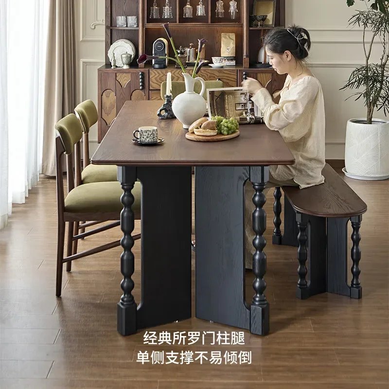 

French retro solid wood dining table, home antique square table, dining table, multi-functional conference desk, dining room