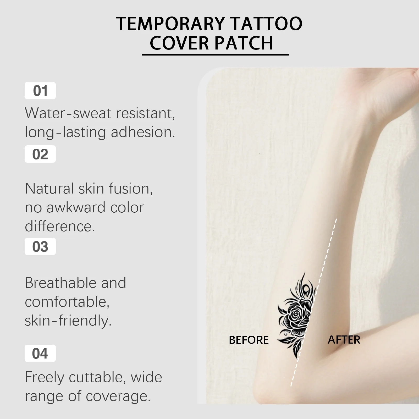 EELHOE Waterproof Tattoo Cover Up Stickers Invisible Skin Tone Concealer Patches for Scar Birthmark