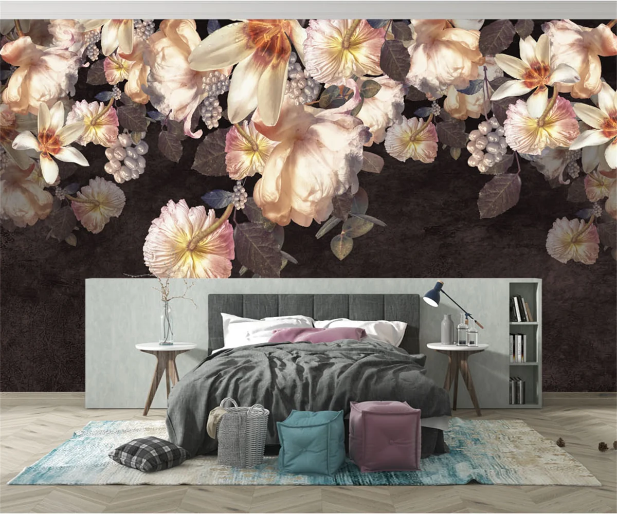 

beibehang Современные обои в американском ретро-стиле с пасторальным цветочным фоном, имитация масляной живописи, 3D обои для стен